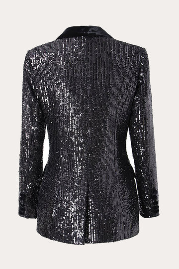 Sparkly Black Sequins Double Breasted Kvinner Prom Blazer